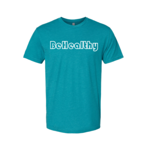 Teal Perfectly Imperfect T-shirt is a solid teal tee with Be Healthy printed across the chest of the tee in white.